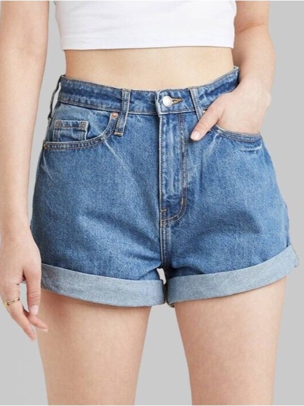 wild fable Medium Blue Rolled-Hem Denim Shorts